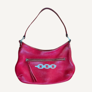 Red chain block printed hand bag